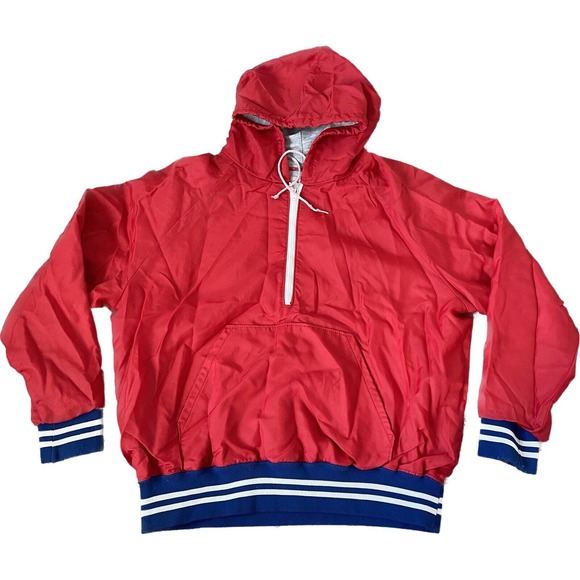Vintage 80s Harv-Al Red Large 1/2 Zip USA Pullover Hooded Windbreaker Jacket VTG - Picture 1 of 7
